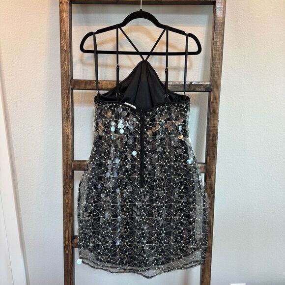 NWT Avec Les Filles Black Silver Embellished Sequin Halter Dress - Picture 3 of 7